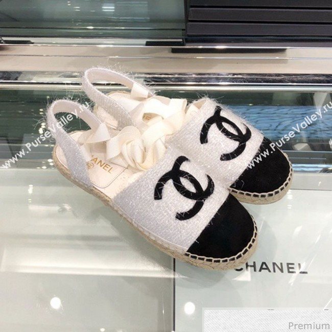 Chanel Fabric Slingback Lace-up Espadrilles Ivory White/Black 2019 (XO-9031125)