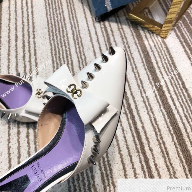 Gucci Leather Spikes Heel Mules with Bow White 2019 (DLY-9031127)