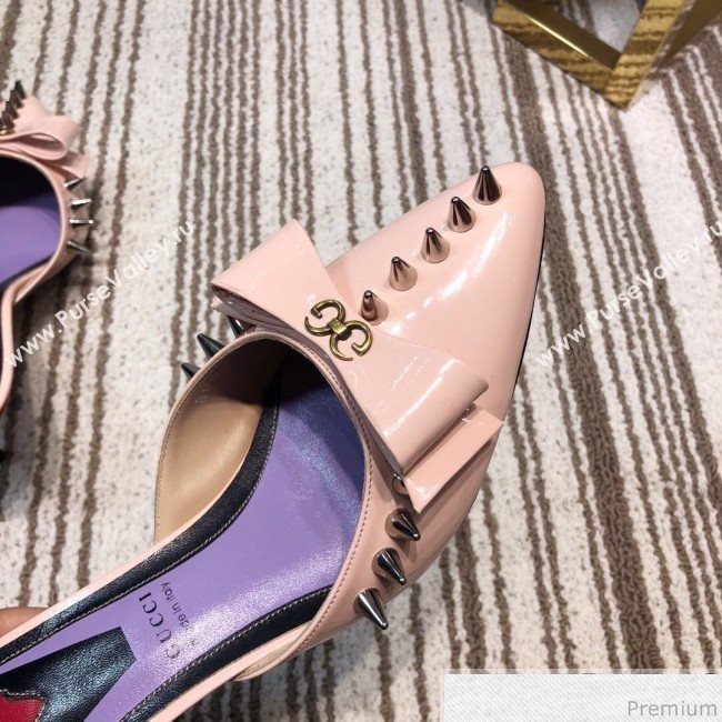 Gucci Leather Spikes Heel Mules with Bow Pink 2019 (DLY-9031128)