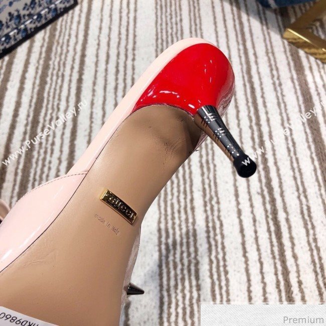 Gucci Leather Spikes Heel Mules with Bow Pink 2019 (DLY-9031128)