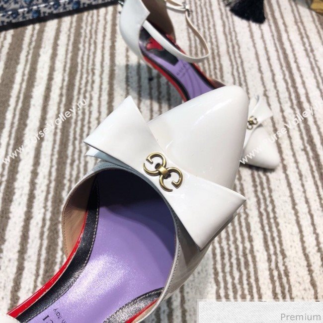 Gucci Leather Spikes Ankle Strap Heel Pumps with Bow White 2019 (DLY-9031130)