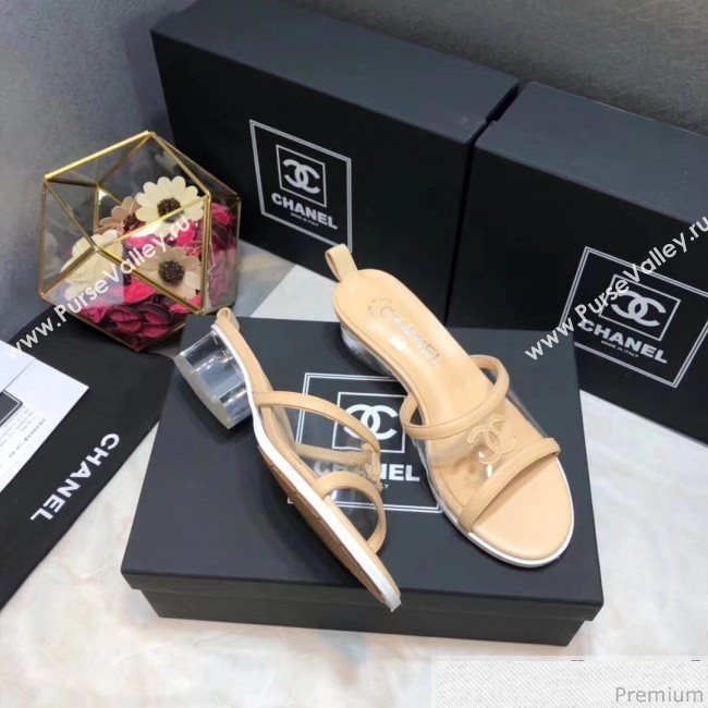 Chanel PVC Heel Mule Sandals G34871 Apricot 2019 (DLY-9041024)