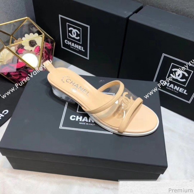Chanel PVC Heel Mule Sandals G34871 Apricot 2019 (DLY-9041024)