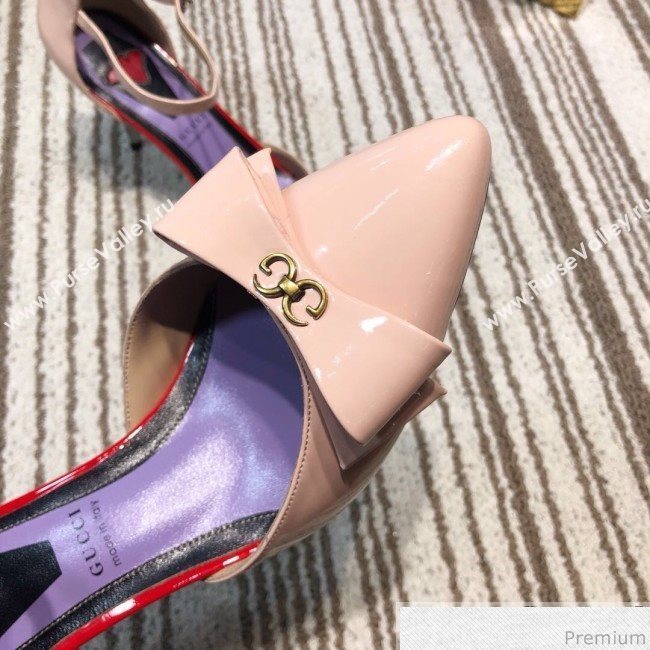 Gucci Leather Spikes Ankle Strap Heel Pumps with Bow Pink 2019 (DLY-9031131)