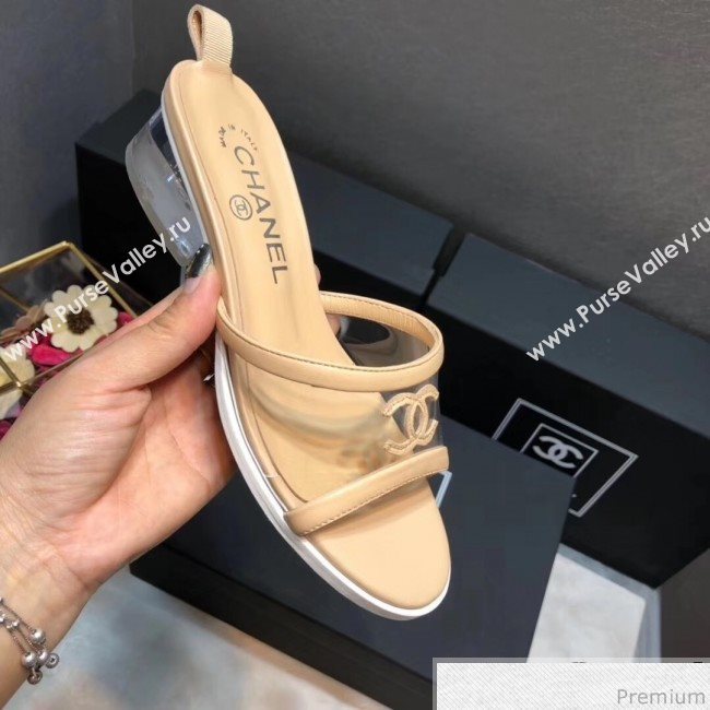 Chanel PVC Heel Mule Sandals G34871 Apricot 2019 (DLY-9041024)