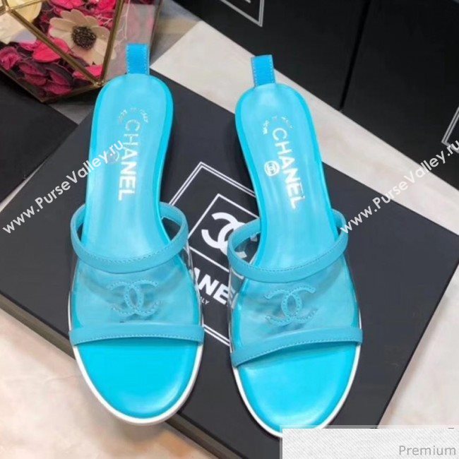 Chanel PVC Heel Mule Sandals G34871 Blue Aqua 2019 (DLY-9041023)