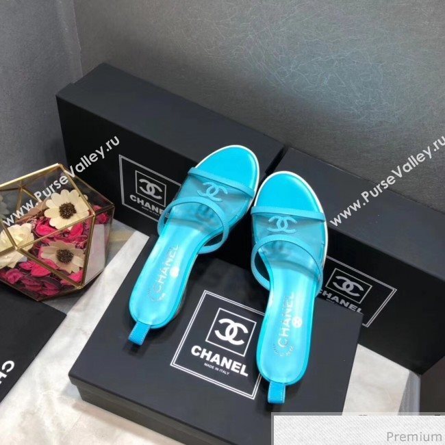 Chanel PVC Heel Mule Sandals G34871 Blue Aqua 2019 (DLY-9041023)