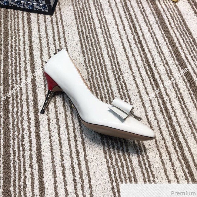 Gucci Leather Spikes Heel Pumps with Bow 549666 White 2019 (DLY-9031133)