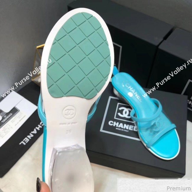 Chanel PVC Heel Mule Sandals G34871 Blue Aqua 2019 (DLY-9041023)