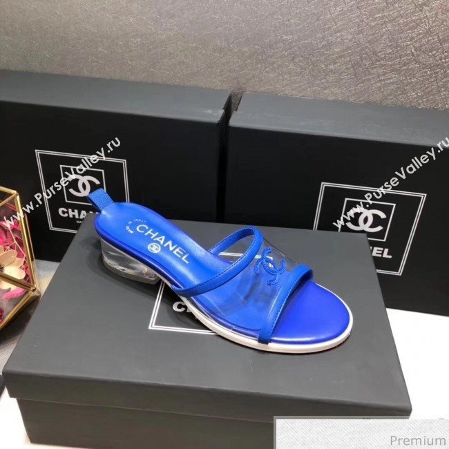 Chanel PVC Heel Mule Sandals G34871 Royal Blue 2019 (DLY-9041022)