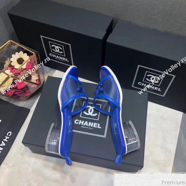 Chanel PVC Heel Mule Sandals G34871 Royal Blue 2019 (DLY-9041022)