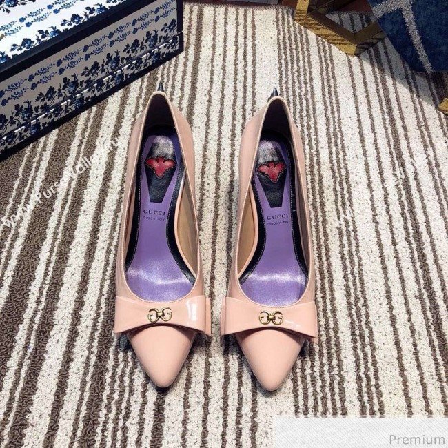 Gucci Leather Spikes Heel Pumps with Bow 549666 Pink 2019 (DLY-9031134)