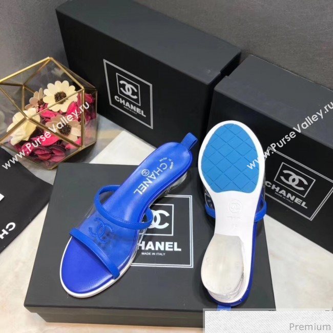 Chanel PVC Heel Mule Sandals G34871 Royal Blue 2019 (DLY-9041022)