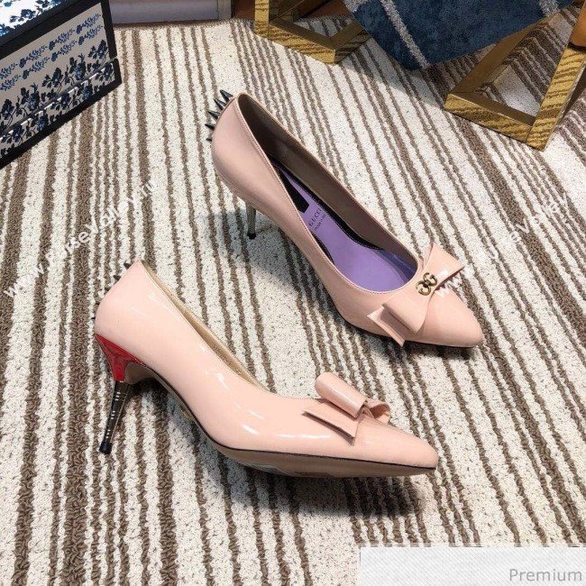 Gucci Leather Spikes Heel Pumps with Bow 549666 Pink 2019 (DLY-9031134)