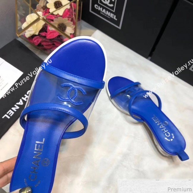 Chanel PVC Heel Mule Sandals G34871 Royal Blue 2019 (DLY-9041022)