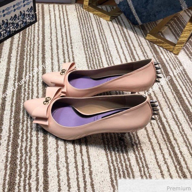 Gucci Leather Spikes Heel Pumps with Bow 549666 Pink 2019 (DLY-9031134)