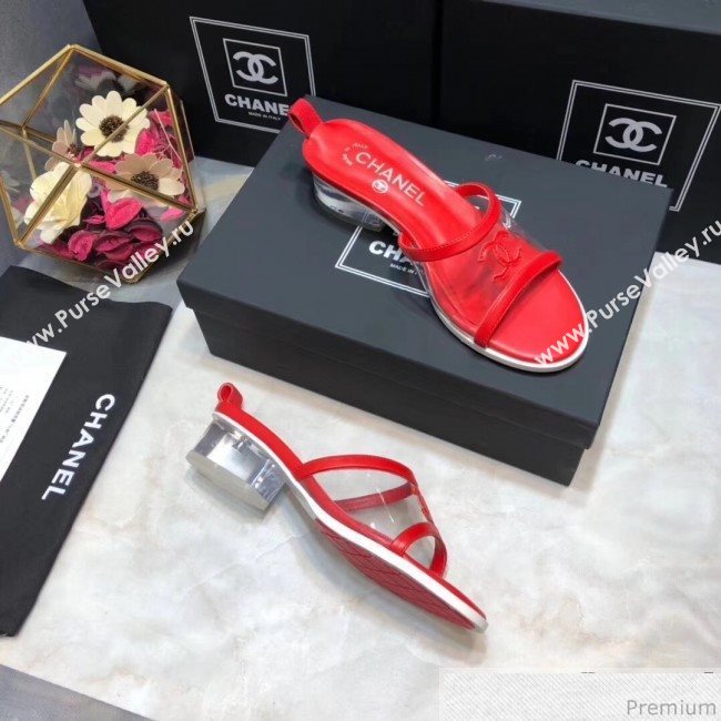 Chanel PVC Heel Mule Sandals G34871 Red 2019 (DLY-9041021)