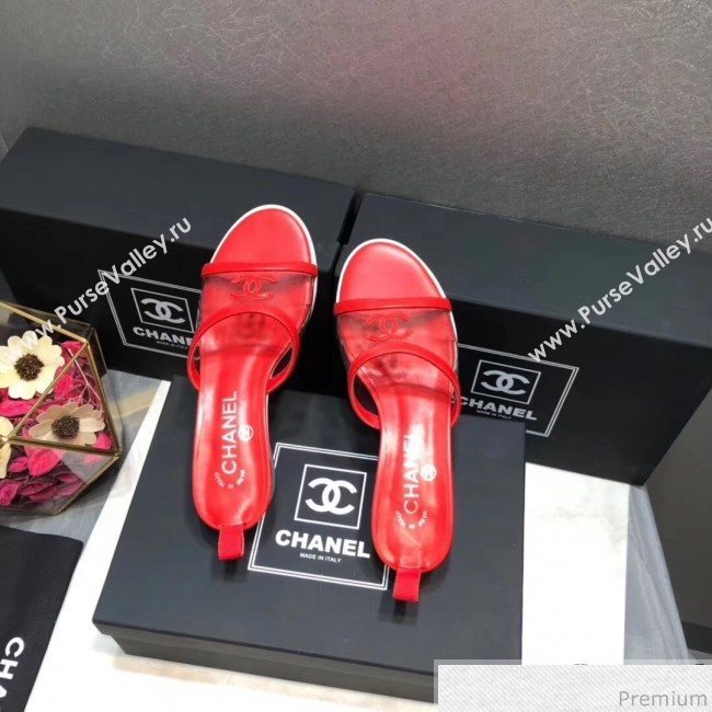 Chanel PVC Heel Mule Sandals G34871 Red 2019 (DLY-9041021)