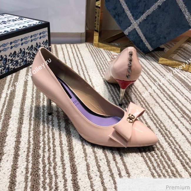 Gucci Leather Spikes Heel Pumps with Bow 549666 Pink 2019 (DLY-9031134)