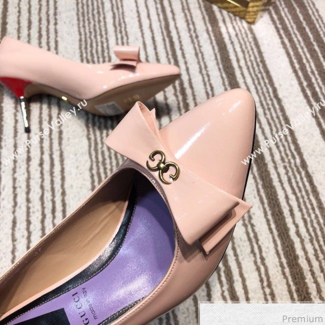Gucci Leather Spikes Heel Pumps with Bow 549666 Pink 2019 (DLY-9031134)