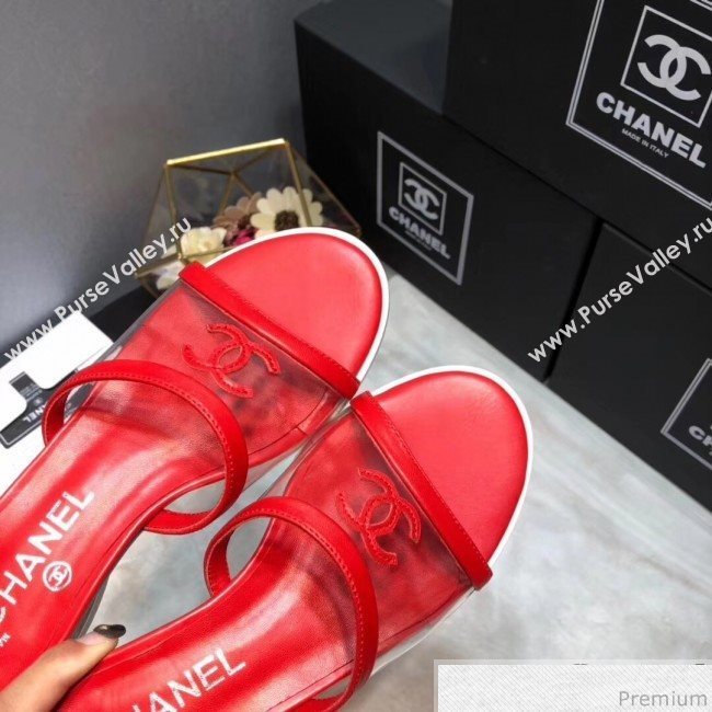 Chanel PVC Heel Mule Sandals G34871 Red 2019 (DLY-9041021)