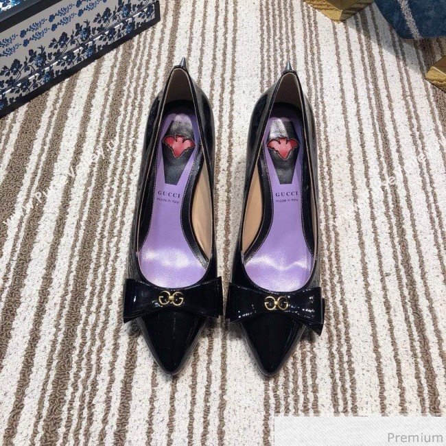 Gucci Leather Spikes Heel Pumps with Bow 549666 Black 2019 (DLY-9031135)