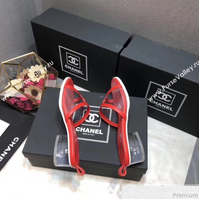 Chanel PVC Heel Mule Sandals G34871 Red 2019 (DLY-9041021)