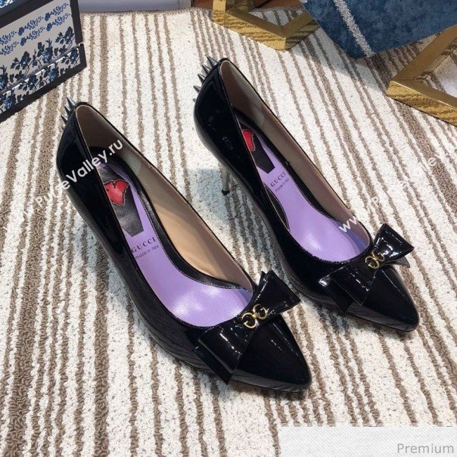 Gucci Leather Spikes Heel Pumps with Bow 549666 Black 2019 (DLY-9031135)