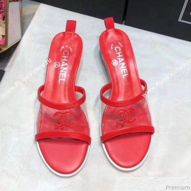 Chanel PVC Heel Mule Sandals G34871 Red 2019 (DLY-9041021)