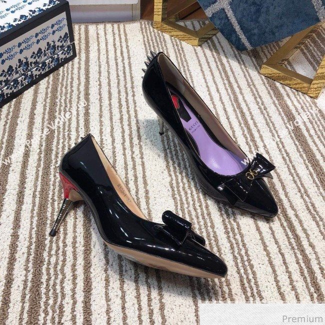 Gucci Leather Spikes Heel Pumps with Bow 549666 Black 2019 (DLY-9031135)