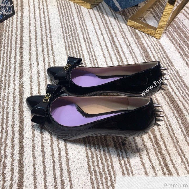 Gucci Leather Spikes Heel Pumps with Bow 549666 Black 2019 (DLY-9031135)