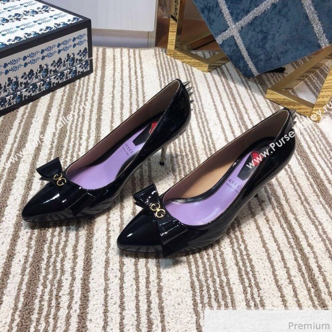 Gucci Leather Spikes Heel Pumps with Bow 549666 Black 2019 (DLY-9031135)