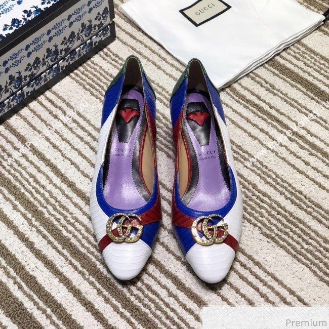 Gucci Snakeskin Pump with Crystal Double G 548854 Green/Blue/White 2019 (DLY-9031136)