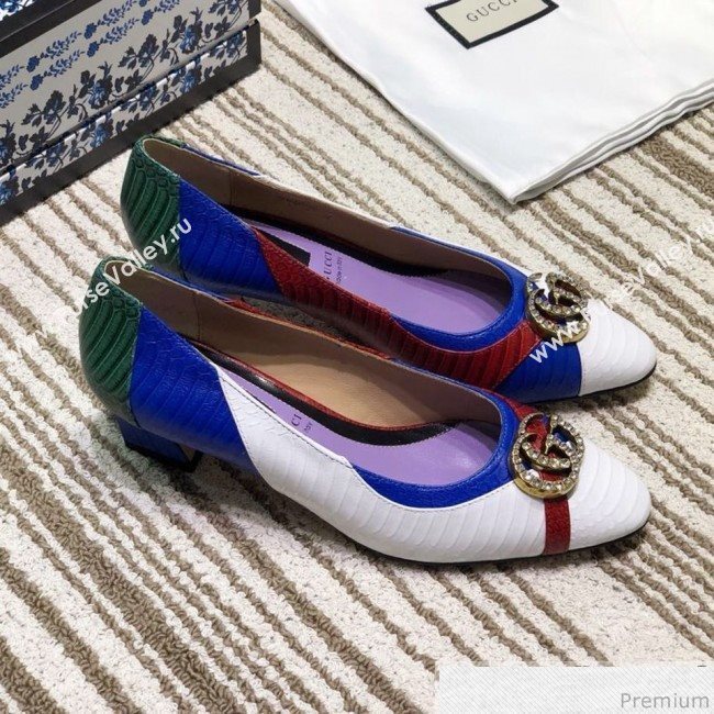 Gucci Snakeskin Pump with Crystal Double G 548854 Green/Blue/White 2019 (DLY-9031136)