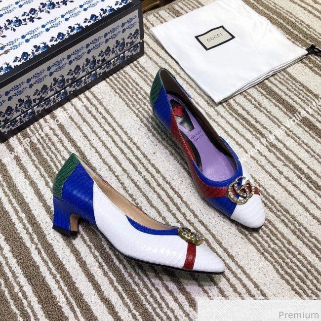 Gucci Snakeskin Pump with Crystal Double G 548854 Green/Blue/White 2019 (DLY-9031136)