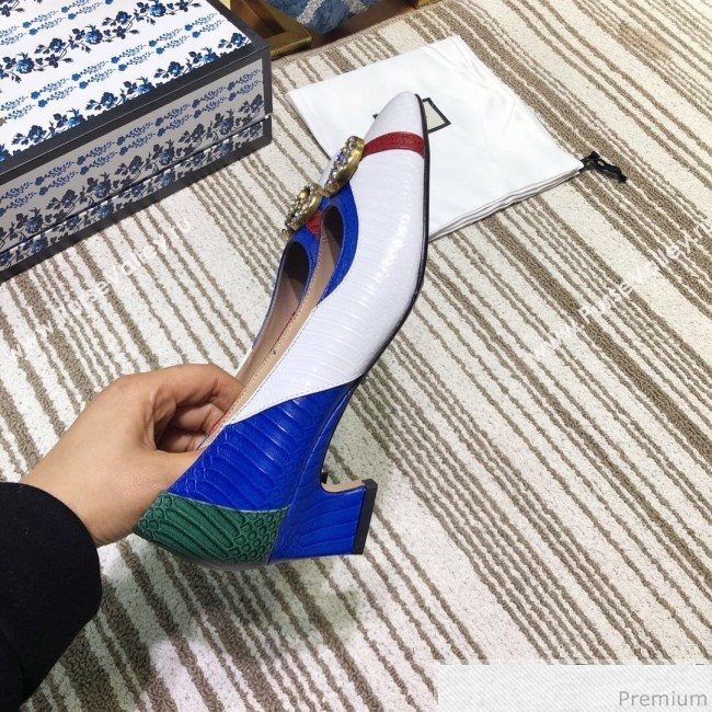 Gucci Snakeskin Pump with Crystal Double G 548854 Green/Blue/White 2019 (DLY-9031136)