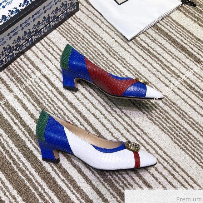 Gucci Snakeskin Pump with Crystal Double G 548854 Green/Blue/White 2019 (DLY-9031136)