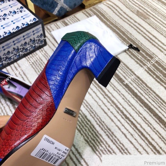 Gucci Snakeskin Pump with Crystal Double G 548854 Green/Blue/White 2019 (DLY-9031136)