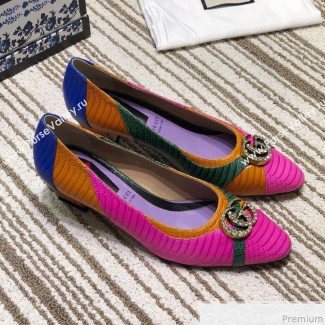 Gucci Snakeskin Pump with Crystal Double G 548854 Blue/Yellow/Pink 2019 (DLY-9031137)