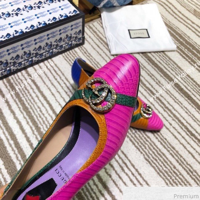 Gucci Snakeskin Pump with Crystal Double G 548854 Blue/Yellow/Pink 2019 (DLY-9031137)