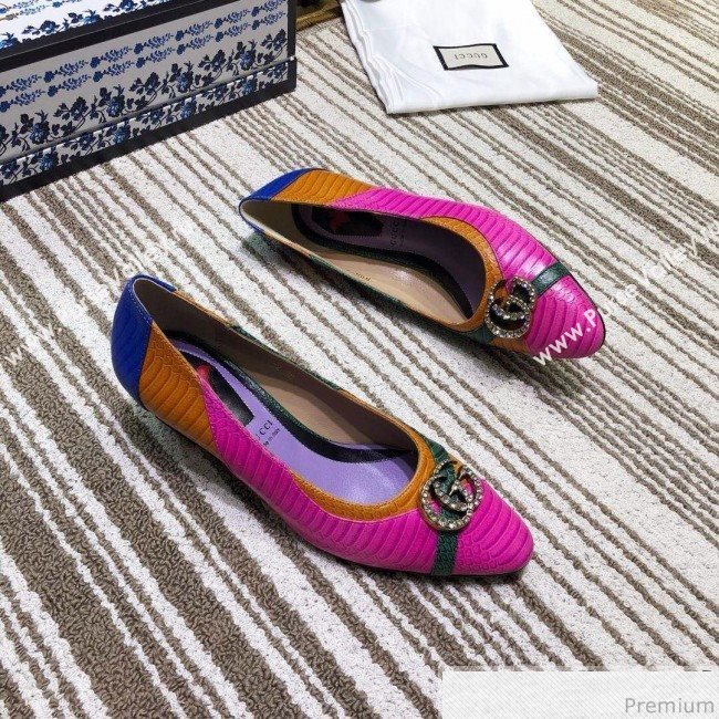 Gucci Snakeskin Pump with Crystal Double G 548854 Blue/Yellow/Pink 2019 (DLY-9031137)