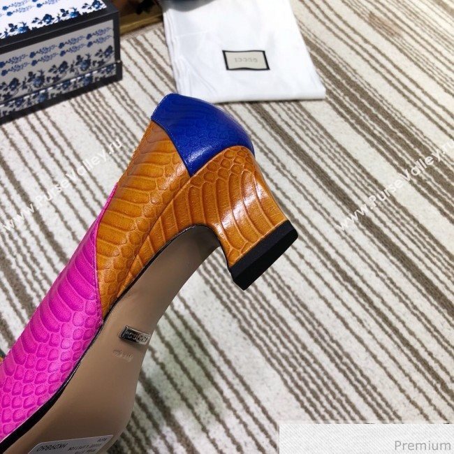 Gucci Snakeskin Pump with Crystal Double G 548854 Blue/Yellow/Pink 2019 (DLY-9031137)