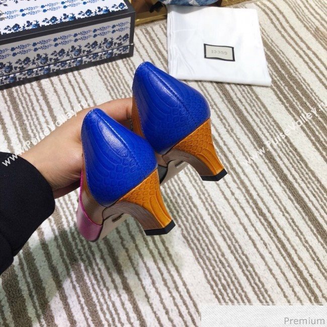 Gucci Snakeskin Pump with Crystal Double G 548854 Blue/Yellow/Pink 2019 (DLY-9031137)