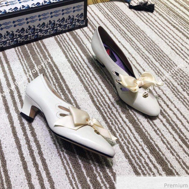 Gucci Cutout Leather Pump with Bow 548855 Vintage White 2019 (DLY-9031141)