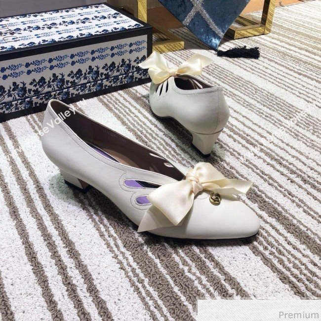 Gucci Cutout Leather Pump with Bow 548855 Vintage White 2019 (DLY-9031141)
