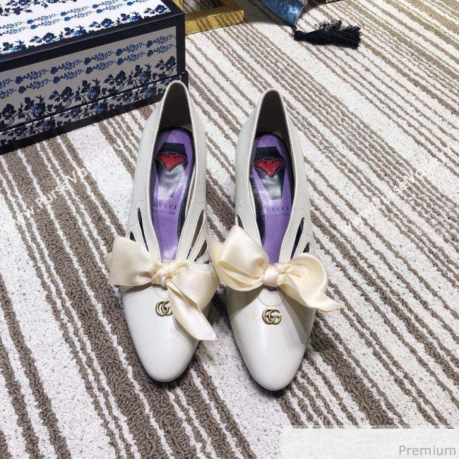 Gucci Cutout Leather Pump with Bow 548855 Vintage White 2019 (DLY-9031141)