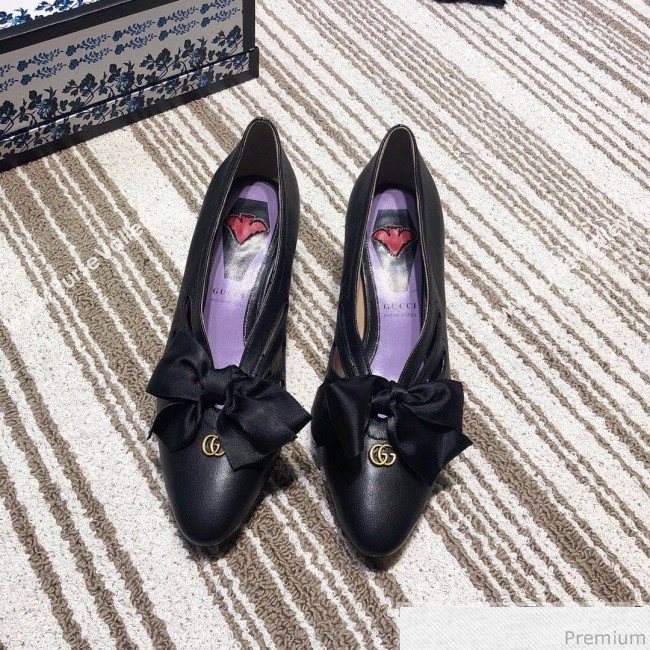 Gucci Cutout Leather Pump with Bow 548855 Vintage Black 2019 (DLY-9031143)