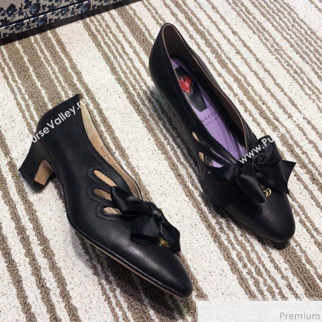 Gucci Cutout Leather Pump with Bow 548855 Vintage Black 2019 (DLY-9031143)