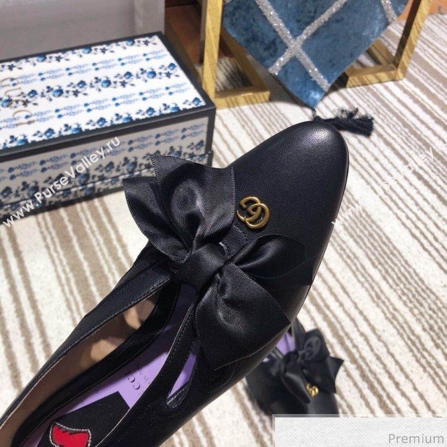Gucci Cutout Leather Pump with Bow 548855 Vintage Black 2019 (DLY-9031143)