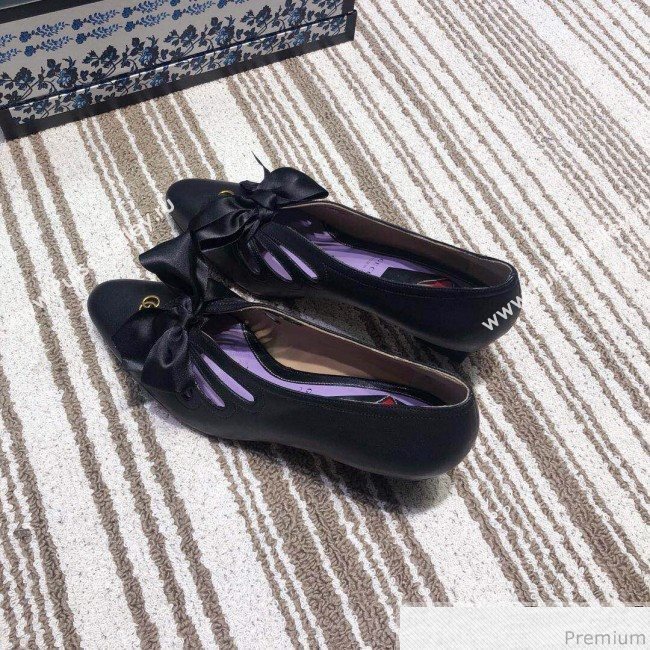 Gucci Cutout Leather Pump with Bow 548855 Vintage Black 2019 (DLY-9031143)